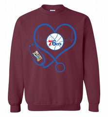 Nurse Heartbeat Love Philadelphia 76ers Crewneck Sweatshirt - zezetee