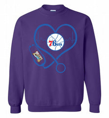 Nurse Heartbeat Love Philadelphia 76ers Crewneck Sweatshirt - zezetee