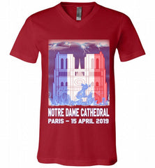 Notre Dame Cathedral in Paris on fire 15th april 2019 T-Shirt French Cathedral V-Neck Shirt - zezetee