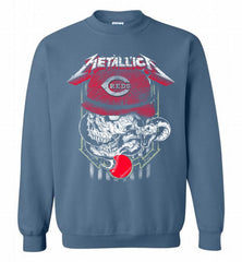 Metallica Skull Cincinnati Reds Logo Crewneck Sweatshirt - zezetee