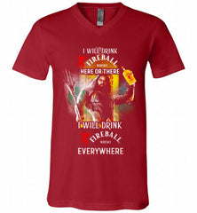 AQUAMAN I WILL DRINK FIREBALL HERE THERE I WILL DRINK FIREBALL EVERYWHERE V-Neck Shirt - zezetee