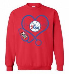 Nurse Heartbeat Love Philadelphia 76ers Crewneck Sweatshirt - zezetee
