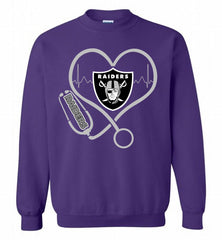 Nurse Heartbeat Oakland Raiders Crewneck Sweatshirt - zezetee