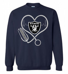 Nurse Heartbeat Oakland Raiders Crewneck Sweatshirt - zezetee