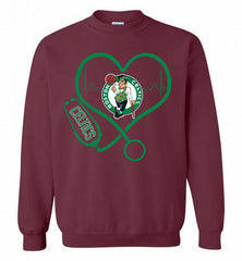 Nurse Heartbeat Love Boston Celtics Crewneck Sweatshirt - zezetee