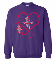 Nurse Heartbeat Love Houston Rockets Crewneck Sweatshirt - zezetee