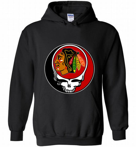 NHL TEAM CHICAGO BLACKHAWKS X GRATEFUL DEAD LOGO BAND Hoodie - zezetee