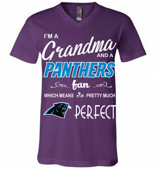 I'M A Grandma And A Carolina Panthers Fans I'm Pretty Much Perfect V-Neck Shirt - zezetee