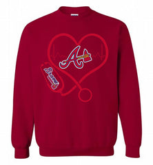 Nurse Heartbeat Atlanta Braves Crewneck Sweatshirt - zezetee
