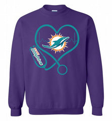 Nurse Heartbeat Miami Dolphins Crewneck Sweatshirt - zezetee