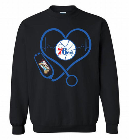 Nurse Heartbeat Love Philadelphia 76ers Crewneck Sweatshirt - zezetee