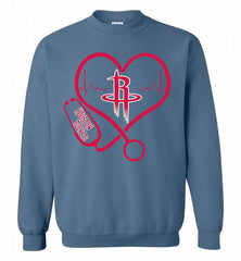 Nurse Heartbeat Love Houston Rockets Crewneck Sweatshirt - zezetee