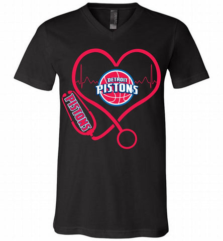 Nurse Heartbeat Love Detroit Pistons V-Neck Shirt - zezetee