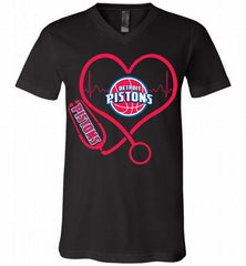 Nurse Heartbeat Love Detroit Pistons V-Neck Shirt - zezetee