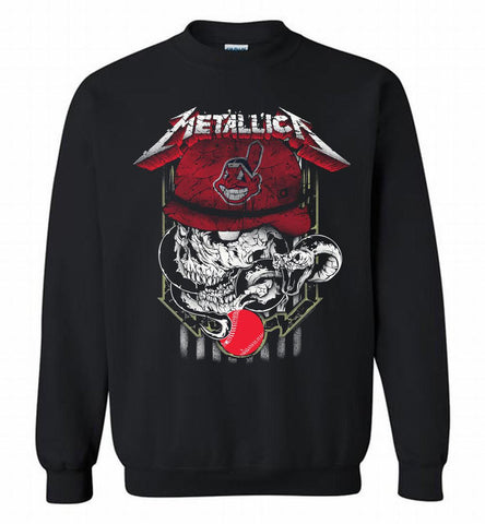 Metallica Skull Cleveland Indians Logo Crewneck Sweatshirt - zezetee
