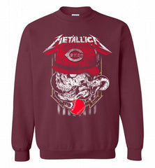 Metallica Skull Cincinnati Reds Logo Crewneck Sweatshirt - zezetee
