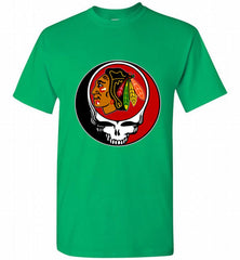 NHL TEAM CHICAGO BLACKHAWKS X GRATEFUL DEAD LOGO BAND Shirt - zezetee