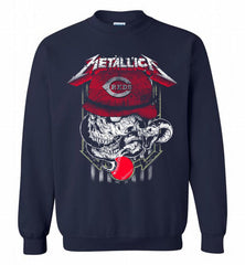 Metallica Skull Cincinnati Reds Logo Crewneck Sweatshirt - zezetee