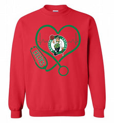 Nurse Heartbeat Love Boston Celtics Crewneck Sweatshirt - zezetee