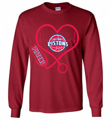 Nurse Heartbeat Love Detroit Pistons Gildan Long Shirt - zezetee