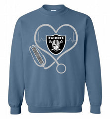 Nurse Heartbeat Oakland Raiders Crewneck Sweatshirt - zezetee
