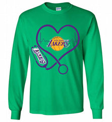 Nurse Heartbeat Love Los Angeles Lakers Gildan Long Shirt - zezetee