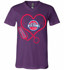 Nurse Heartbeat Love Detroit Pistons V-Neck Shirt - zezetee