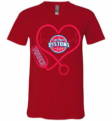Nurse Heartbeat Love Detroit Pistons V-Neck Shirt - zezetee