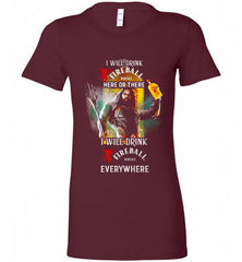 AQUAMAN I WILL DRINK FIREBALL HERE THERE I WILL DRINK FIREBALL EVERYWHERE Bella Ladies Tee - zezetee