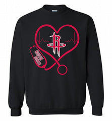Nurse Heartbeat Love Houston Rockets Crewneck Sweatshirt - zezetee