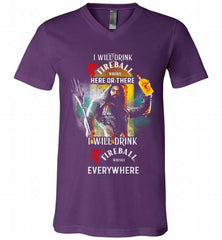 AQUAMAN I WILL DRINK FIREBALL HERE THERE I WILL DRINK FIREBALL EVERYWHERE V-Neck Shirt - zezetee
