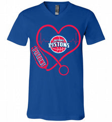 Nurse Heartbeat Love Detroit Pistons V-Neck Shirt - zezetee