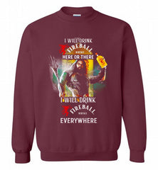 AQUAMAN I WILL DRINK FIREBALL HERE THERE I WILL DRINK FIREBALL EVERYWHERE Crewneck Sweatshirt - zezetee