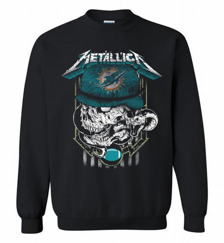 Metallica Skull Snake Miami Dolphins Crewneck Sweatshirt - zezetee