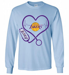 Nurse Heartbeat Love Los Angeles Lakers Gildan Long Shirt - zezetee