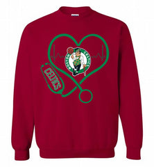 Nurse Heartbeat Love Boston Celtics Crewneck Sweatshirt - zezetee