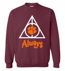 CLEMSON TIGERS UNIVERSITY PAW DEATHLY HALLOWS ALWAYS GIFT Crewneck Sweatshirt - zezetee