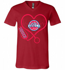Nurse Heartbeat Love Detroit Pistons V-Neck Shirt - zezetee
