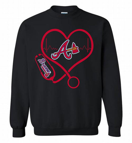 Nurse Heartbeat Atlanta Braves Crewneck Sweatshirt - zezetee