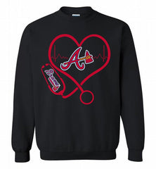 Nurse Heartbeat Atlanta Braves Crewneck Sweatshirt - zezetee