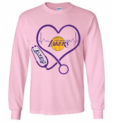 Nurse Heartbeat Love Los Angeles Lakers Gildan Long Shirt - zezetee