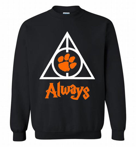CLEMSON TIGERS UNIVERSITY PAW DEATHLY HALLOWS ALWAYS GIFT Crewneck Sweatshirt - zezetee