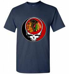 NHL TEAM CHICAGO BLACKHAWKS X GRATEFUL DEAD LOGO BAND Shirt - zezetee